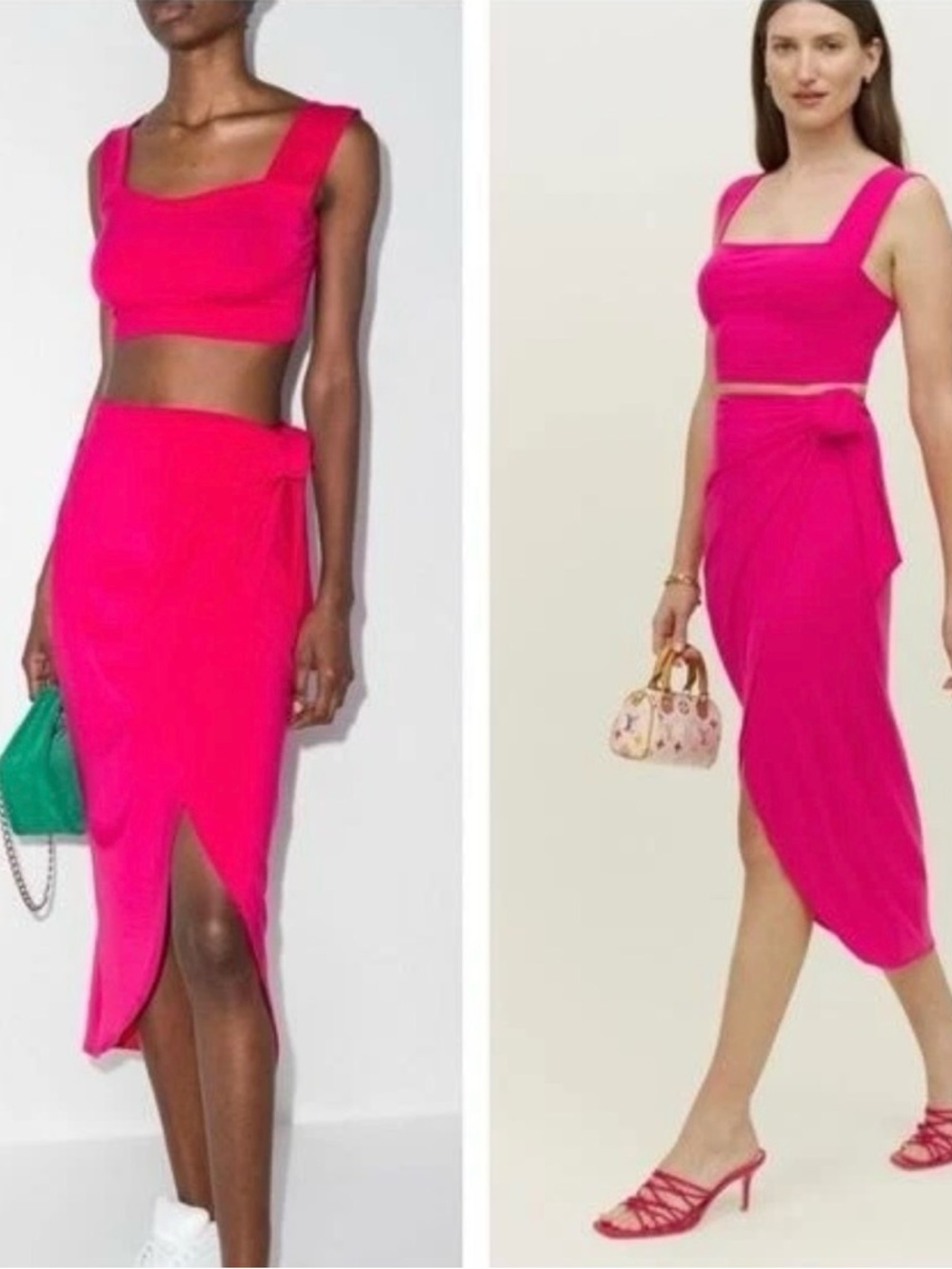 Reformation Vibrant Fuchsia Wrap Midi Skirt